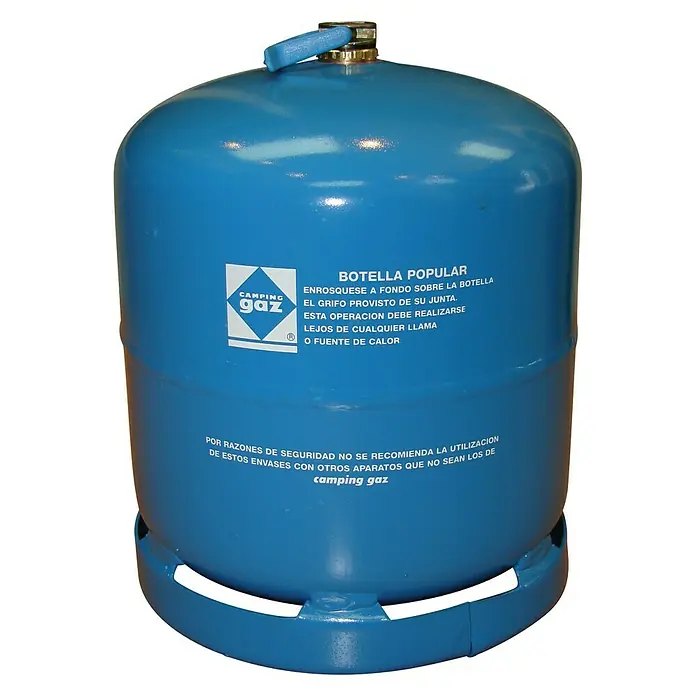 Campingaz Bombona de butano 907 - 0,5 kg - Primer plano de una botella azul de Camping Gaz, ideal para excursiones de camping y aventuras al aire libre.