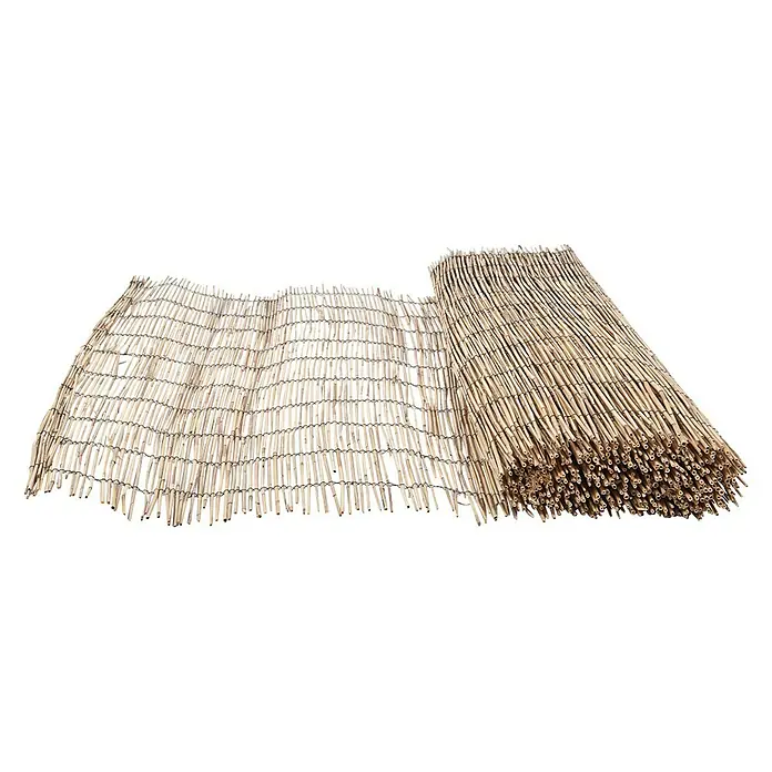 Faura Ocultación de bambú - L x Al: 1,5 x 5 m - Un biombo de caña enrollado y desenrollado, ideal para jardines o como decoración natural.