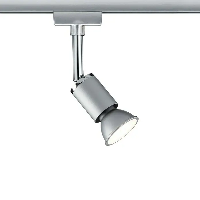 Paulmann URail Deckenstrahler Pure II - L x B x H: 6,6 x 5,8 x 11 cm, GU10, Chrom matt - Silberner Strahler mit LED-Licht an einer Schiene befestigt. Modernes Design für die Beleuchtung im Innenbereich.