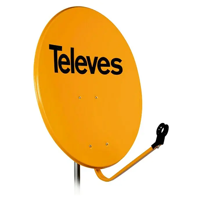 Televés Equipo de antena parabólica 800 Digital con monoblock - An x Al: 75 x 83 cm - Antena parabólica Televes amarilla para una recepción de TV óptima, ideal para el hogar o los viajes. Diseño robusto para una señal fiable.
