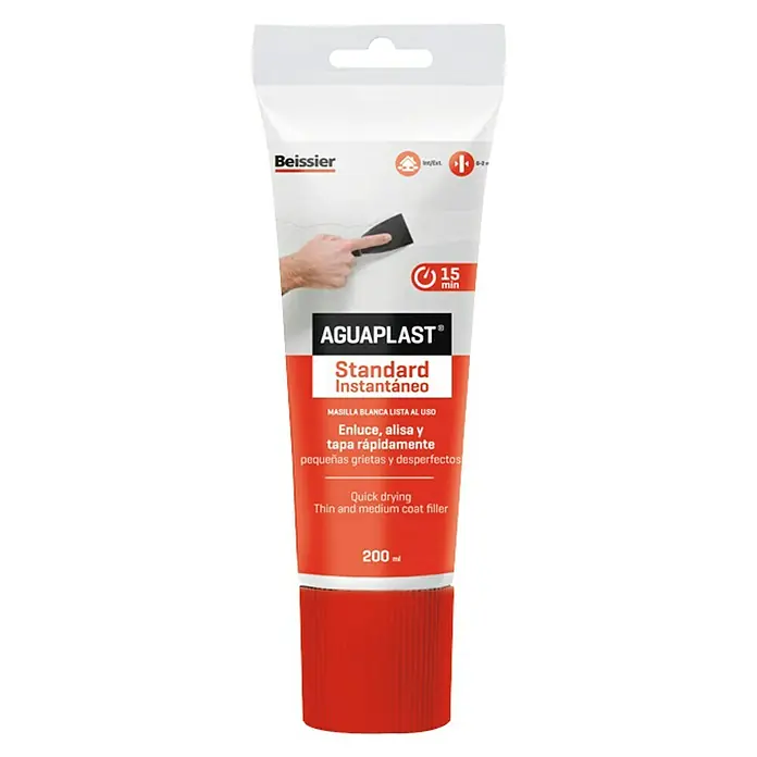 Beissier Masilla Standard instantáneo - Blanco, 200 ml - Tubo de masilla AGUAPLAST Standard lista al uso para reparar rápidamente grietas e imperfecciones.