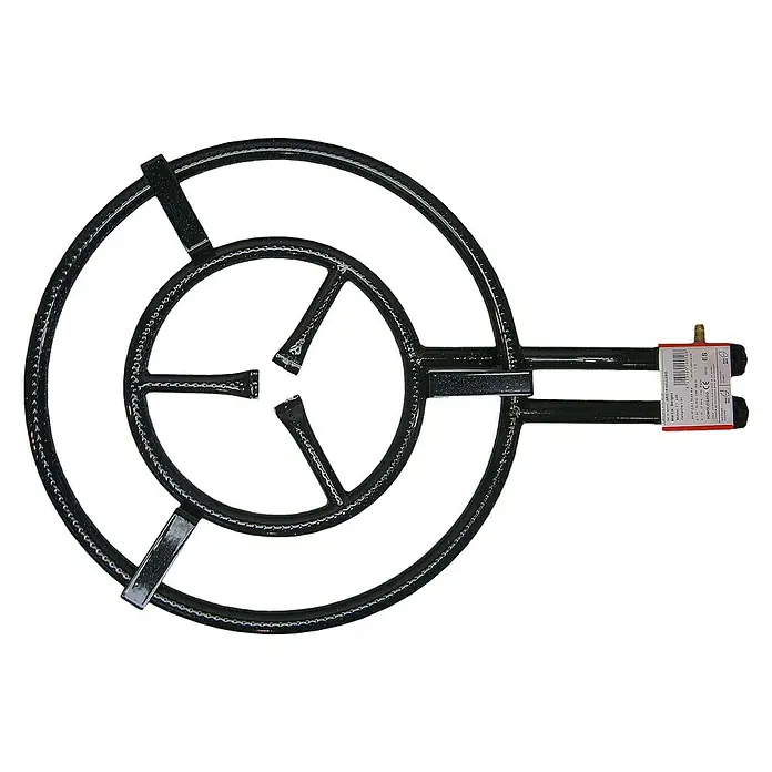 Quemador paellero T-500 - Diámetro: 50 cm - Quemador de paella negro con dos anillos, ideal para paellas grandes al aire libre, con un diseño robusto para una distribución óptima del calor.