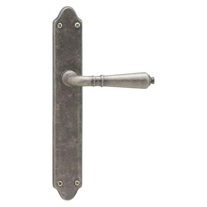 GDK Conjunto de picaporte Peltro - Largo: 25 cm, Plata vieja, Alargado - Elegante manija de puerta de plata antigua con placa larga y palanca. Un detalle elegante para cualquier puerta.