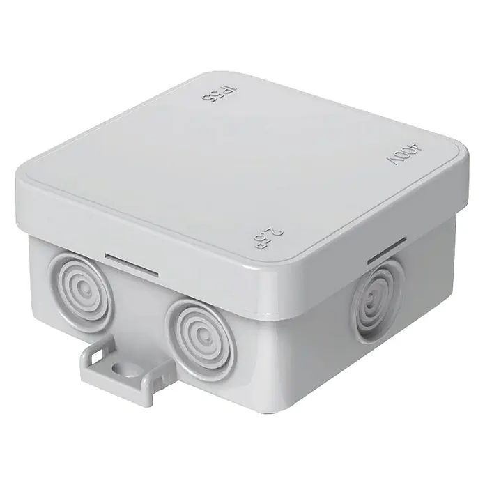 Famatel Caja de superficie mini 75 x 75 mm - Blanco, L x An x Al: 75 x 75 x 39 mm, En pared - Caja de conexiones cuadrada gris con múltiples salidas para una instalación eléctrica fácil y segura, garantizando protección.