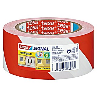 Tesa Cinta de señalización Signal Universal rojo y blanco (L x An: 66 m x 50 mm, Rojo/Blanco)