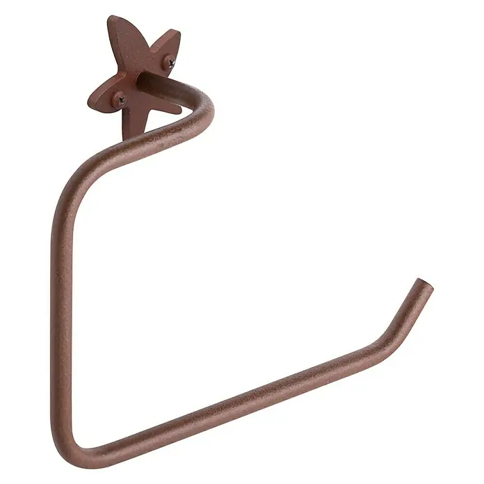 CM Baños Miró Toallero de anilla - Marrón - Portarrollos de papel higiénico metálico de pared con mariposa decorativa, ideal para baño o aseo de invitados.