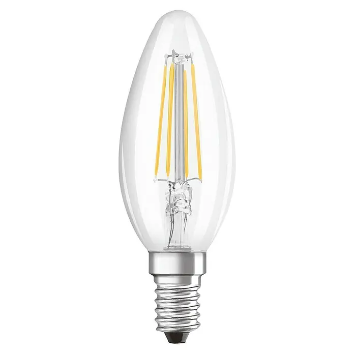Osram LED-Lampen Set Kerzeform E14 klar - E14, Nicht Dimmbar, Warmweiß, 470 lm, 4 W, 2 Stk. - Klare LED-Filamentlampe in Kerzenform. Eine stilvolle und energieeffiziente Beleuchtungslösung für Ihr Zuhause.