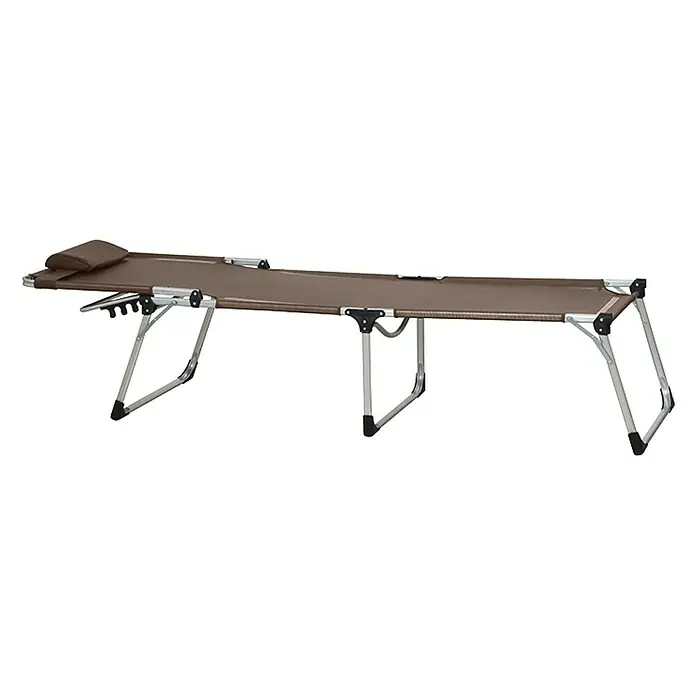 Siena Garden Gartenliege Sole Extra groß - Taupe, Aluminium, Rückenlehne verstellbar - Braune Feldbettliege mit Aluminiumgestell und Kopfkissen, ideal für Camping und Outdoor-Entspannung.