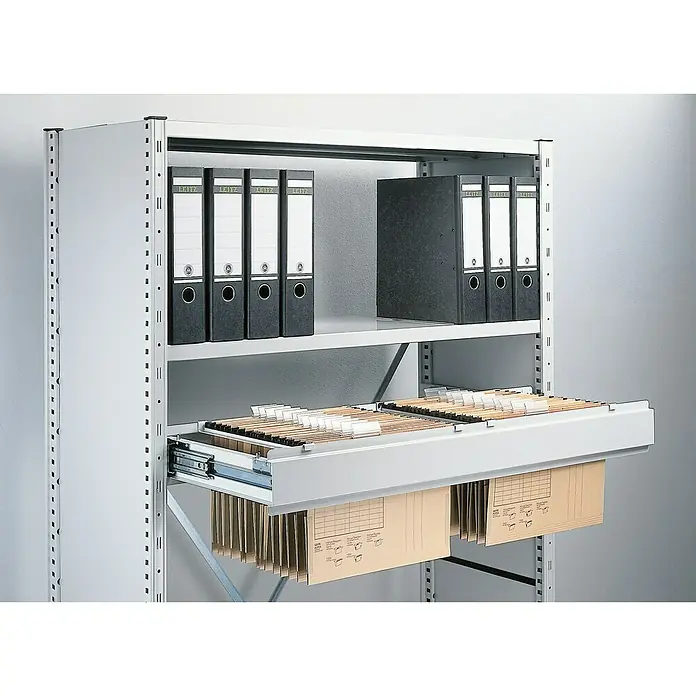 Scholz System Registraturregal Anbauelement - H x B x T: 192 x 81 x 43 cm, Traglast pro Träger: 100 kg, Stecken, Grau - Hängeregistratur im Büroregal. Ideal zur Organisation von Dokumenten und Akten im Büro, bietet schnellen Zugriff und spart Platz.
