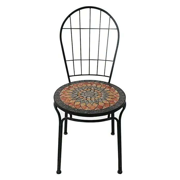 Siena Garden Prato Gartenstuhl - Stapelbar, Grau, Schwarz, Braun, B x T x H: 43 x 49 x 93,5 cm - Eleganter Gartenstuhl mit Mosaiksitzfläche. Die schwarze Metallkonstruktion bietet Stabilität und einen Hauch von Vintage-Charme für jeden Außenbereich.