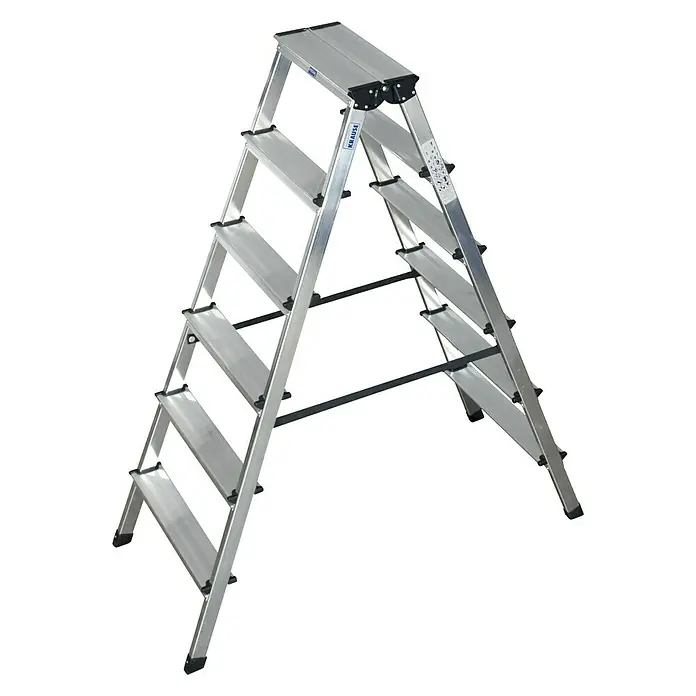 Krause Monto Doppel-Stehleiter Dopplo - Arbeitshöhe: 2,85 m, Anzahl Tritte: 12 Stk., Belastbarkeit: 150 kg, Aluminium - Robuste Krause Stehleiter mit sechs Stufen für sicheres Arbeiten in der Höhe. Die Leiter ist ideal für Heimwerker und Profis geeignet.