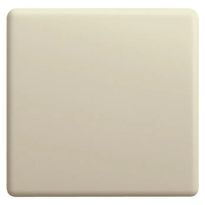 Simon 27 Conmutador - Marfil, Satinado, Montaje en superficie - Primer plano de una placa de cubierta cuadrada y beige con esquinas redondeadas, ideal para interruptores o enchufes.