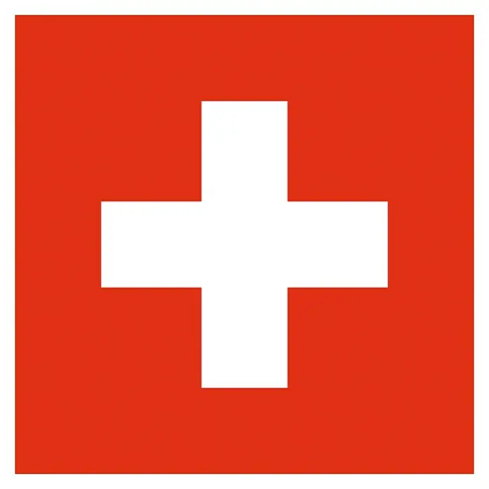 Bandera Suiza - 70 x 110 cm - Bandera de Suiza: Cuadrado rojo con una cruz blanca centrada, que simboliza la neutralidad e imparcialidad del país.