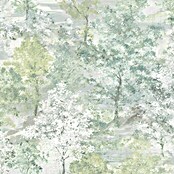Papel pintado árboles difuminados (Verde, 10 x 0,53 m)