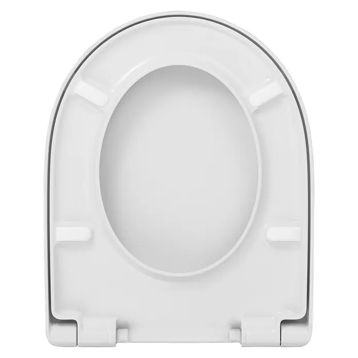 WC-Sitz Olbia Beach - Duroplast, Weiß, Mit Absenkautomatik - Hier ist eine Nahaufnahme eines weißen WC-Sitzes mit einem ovalen Loch in der Mitte. Ein eleganter und funktionaler Toilettendeckel für Ihr Bad.