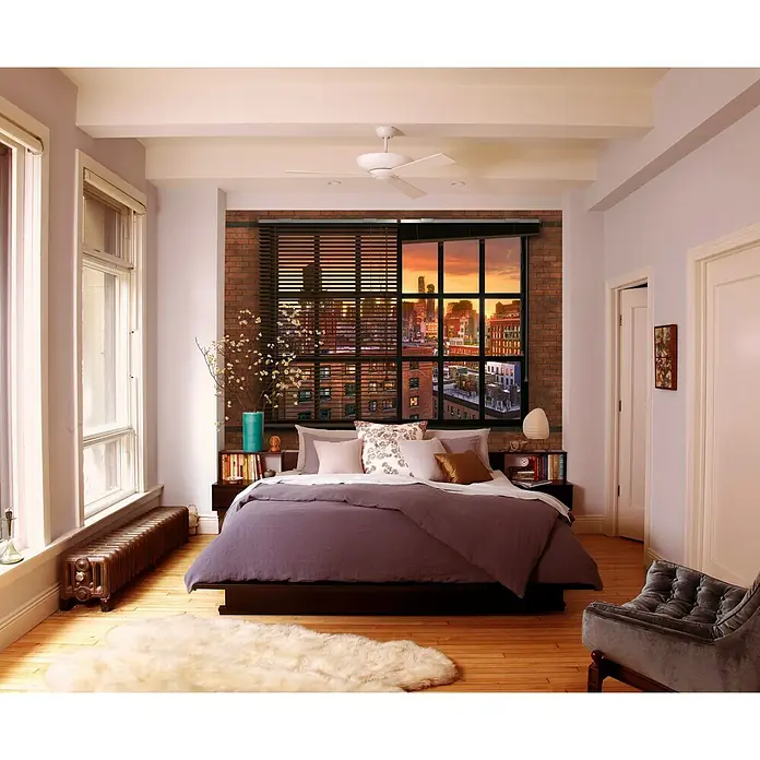 Komar Fototapete Brooklyn Brick - 8 -tlg., B x H: 368 x 254 cm, Papier - Elegantes Schlafzimmer mit einem bequemen Bett, das zum Entspannen einlädt und einen Hauch von Luxus in den Raum bringt.