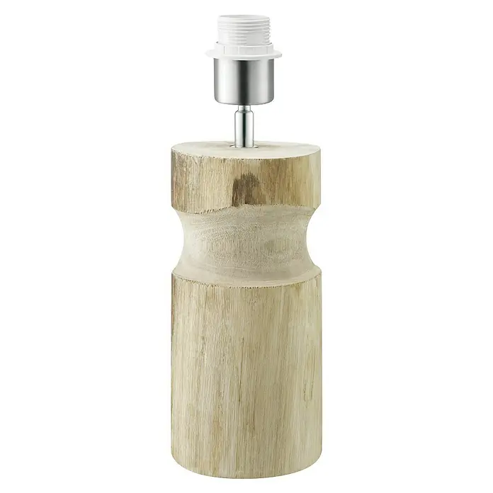 Home Sweet Home Lampenfuß Bodo - 40 W, Farbe: Braun, Höhe: 30 cm - Eine stämmige Tischleuchte aus Holz mit einem schlanken, silberfarbenen Lampenfuß und einem schlichten, zylindrischen Design.