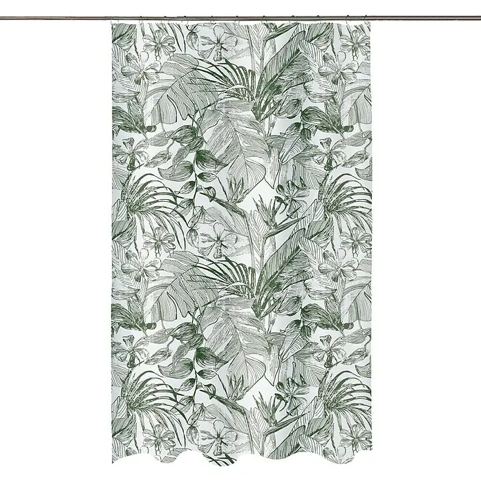 Spirella Cortina de baño Tropic - An x Al: 180 x 200 cm, Plástico, Verde - Cortina de ducha con estampado de plantas tropicales verdes para un ambiente fresco en el baño. Cortina de ducha textil decorativa con estampado floral.
