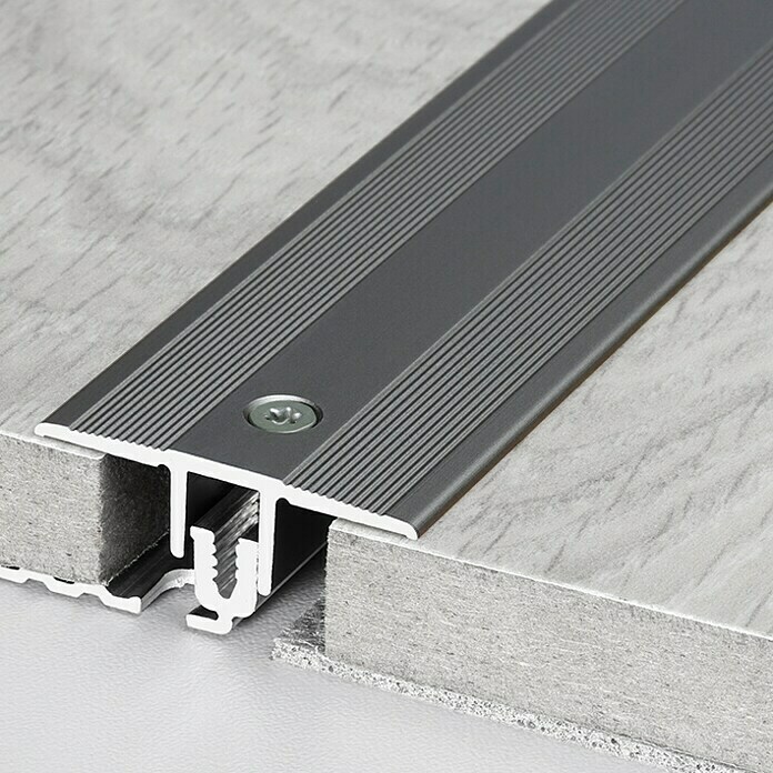 LOGOCLIC Übergangsprofil (Edelstahl matt, 2,7 m x 34 mm, Montageart: Schrauben)