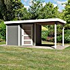 Karibu Gartenhaus Schwandorf 5 (508 x 262 cm, Wandstärke: 19 mm, Flachdach, Weiß, Ausführung: Mit Anbau)