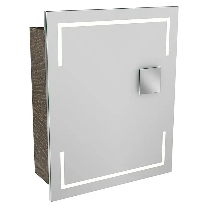 Camargue Stella LED-Spiegelschrank - B x H: 60 x 73,7 cm, Holz, Eiche Maron, DIN Anschlag: Rechts, Kantenausführung Tür: Eckig - Moderner Spiegelschrank mit LED-Beleuchtung und Holzrahmen. Ein stilvolles Badezimmermöbel, das Funktionalität und Design vereint.