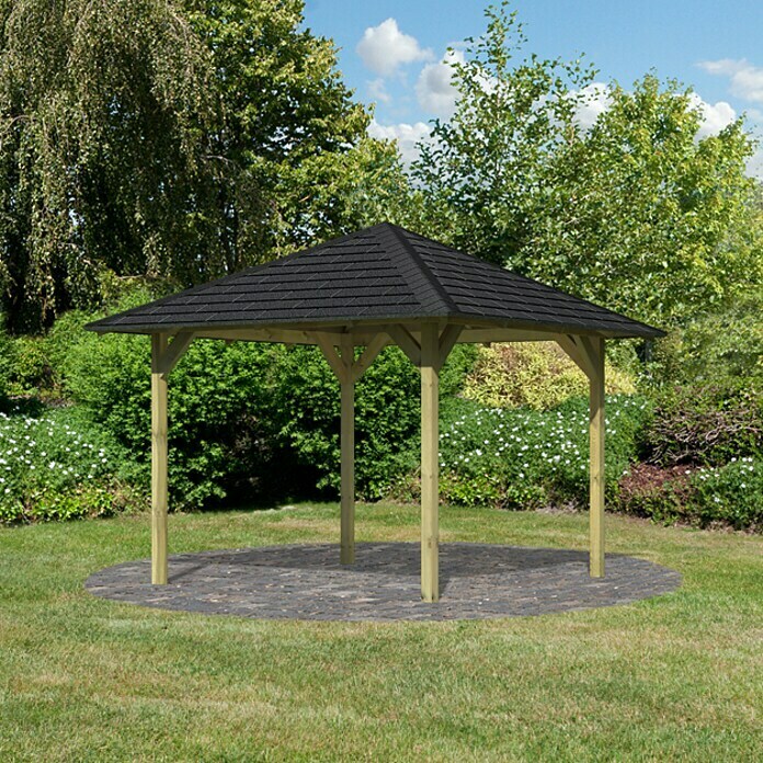 Karibu Pavillon Sevilla Set340 x 340 cm, Schwarz, Natur Front View