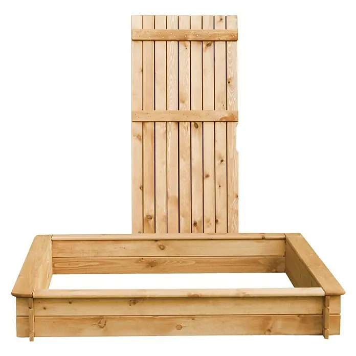 Promadino Sandkasten Tessa100 x 100 x 24 cm, Kiefer - Ein hölzerner Sandkasten mit hochklappbarem Deckel, ideal für Kinder zum Spielen im Freien.
