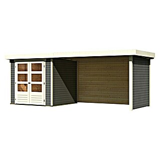 Karibu Gartenhaus Askola 2 (Außenmaß inkl. Dachüberstand (B x T): 504,5 x 238 cm, Holz, Terragrau, Mit Anbaudach, Seiten- und Rückwand)