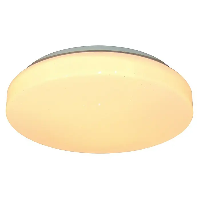 Tween Light LED-Deckenleuchte rund Skyler Star - 11,5 W, Ø x H: 26 x 7 cm, Weiß, Warmweiß - Nahaufnahme einer LED-Deckenleuchte mit runder, gelblicher Lichtabdeckung und schmalem, silbernem Rahmen.