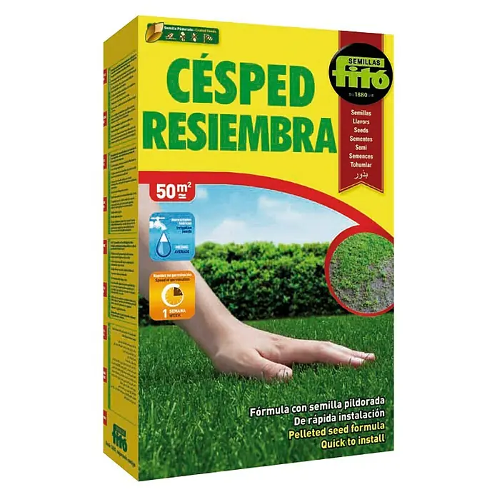 Semillas para césped resiembra - 1 kg - Paquete de semillas de césped CÉSPED RESIEMBRA, cubre 50m², germinación rápida y fórmula de semilla pildorada para rápida instalación.