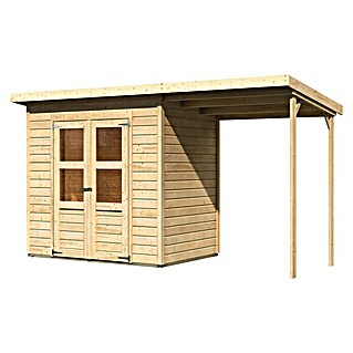 Karibu Gartenhaus Merseburg 3 (Außenmaß inkl. Dachüberstand (B x T): 390 x 175 cm, Holz, Natur, Mit Seitendach)