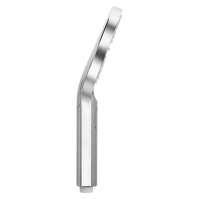 Camargue Handbrause Selfoss26,5 cm, Chrom, Form: Rund, Anzahl Funktionen: 3 Stk. - Eine Nahaufnahme eines silbernen Duschkopfes, der durch sein modernes Design und seine glänzende Oberfläche besticht. Ideal für stilvolle Badezimmer.
