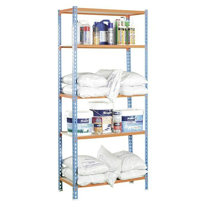 Simonrack Set de estanterías Plus 5/500 (L x An x Al: 50 x 100 x 200 cm, Capacidad de carga: 150 kg/balda, Azul/Naranja)