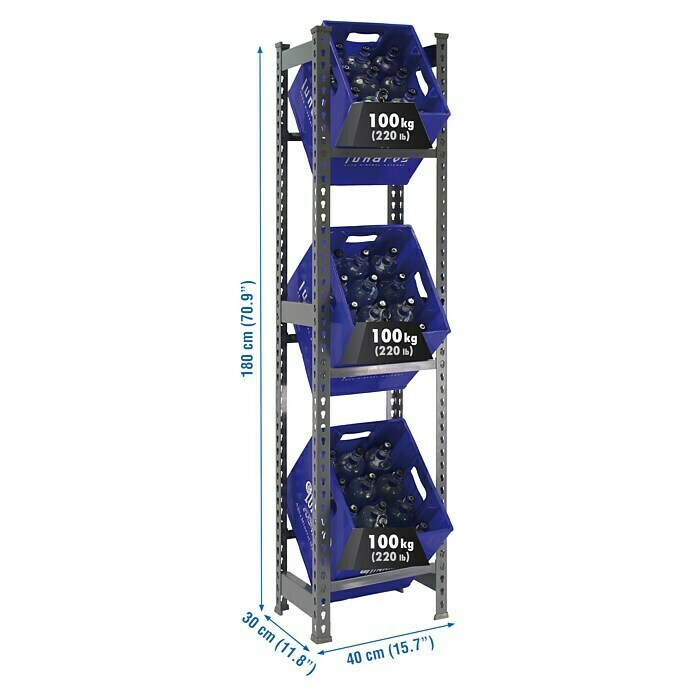 Simonrack Simonbottle Metall-Getränkekistenregal BottleclickL x B x H: 30 x 40 x 180 cm, Traglast: 100 kg/Boden, Anzahl Böden: 3 Stk., Grau View From Above