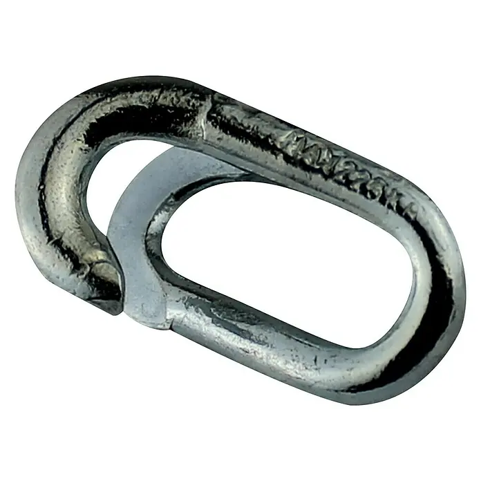 Stabilit Ketten-Notglied - Für Seildurchmesser: 10,5 mm, Belastbarkeit: 225 kg, 2 Stk. - Nahaufnahme eines silberfarbenen Karabinerhakens, der sich ideal für verschiedene Befestigungsanwendungen eignet und eine sichere Verbindung gewährleistet.