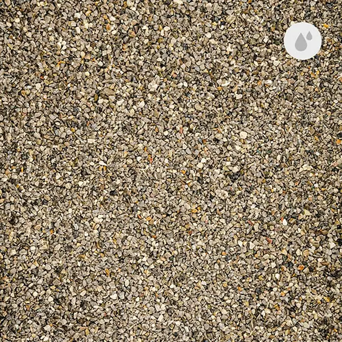 Min2C Streu- & Pflastersplitt - 1.000 kg, Körnung: 2 mm - 4 mm - Nahaufnahme von feinem, beigefarbenem Ziersplitt, ideal für Gartenwege und dekorative Flächen. Wasserdurchlässig und natürlich schön.