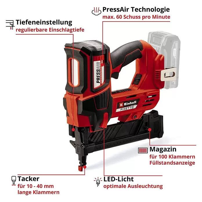 Einhell Professional Power X-Change 18V Akku-Tacker FIXETTO 18/40 S18 V, Ohne Akku