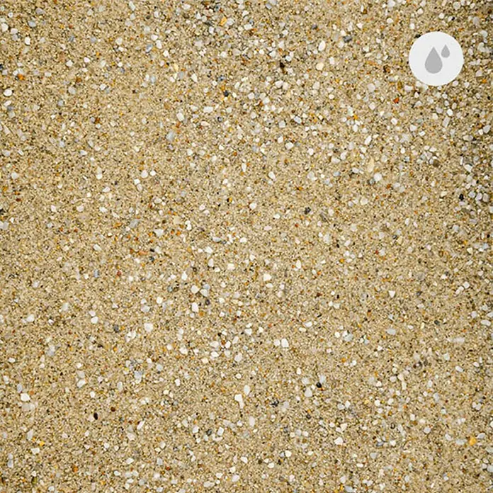 Min2C Estrichsand - 25 kg, Körnung: 0 mm - 4 mm - Nahaufnahme einer beigen Terrazzo-Oberfläche, ideal für Bodenbeläge und Wandverkleidungen, die einen natürlichen Look bietet.