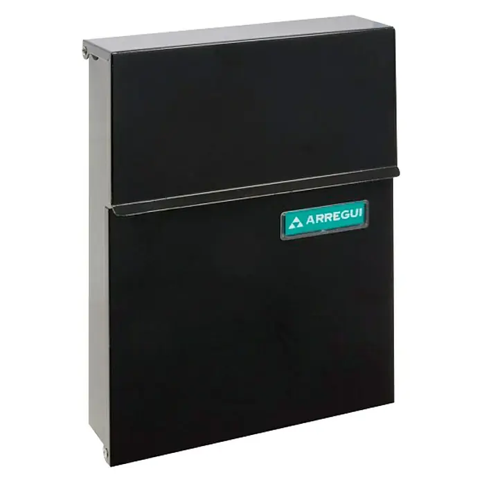 Arregui Line Buzón de pared E-68 - L x An x Al: 23 x 6,5 x 30,5 cm, Negro, Acero - Imagen de un buzón Arregui en negro, una solución de almacenamiento exterior robusta y resistente a la intemperie. Ideal para propietarios de viviendas.