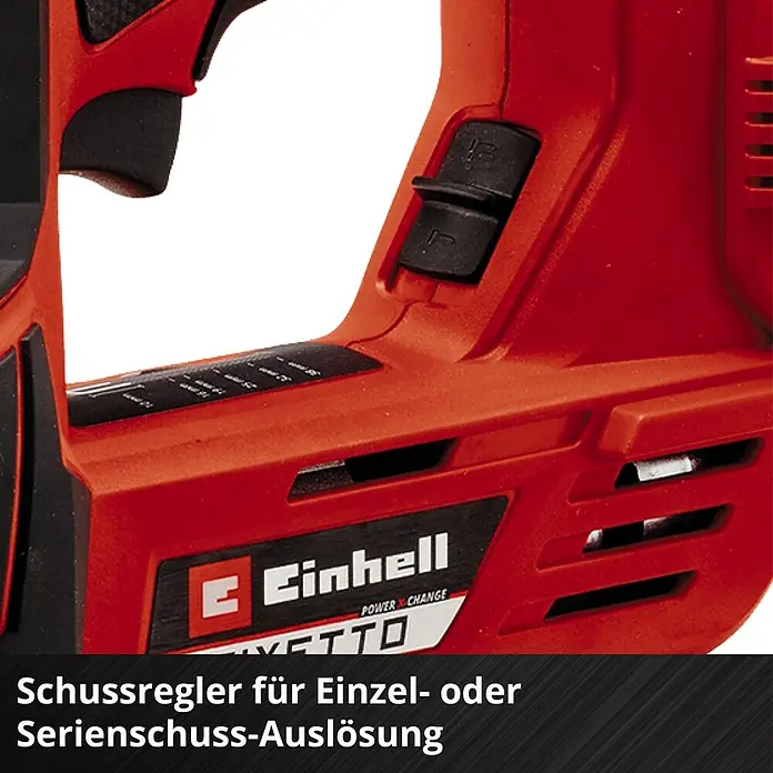 Einhell Professional PXC 18V Akku-Tacker FIXETTO 18/40 S - 18 V, Ohne Akku - Detailansicht des Einhell Akku-Tackers TC-CT 3.6 Li mit Schussregler für Einzel- oder Serienschuss-Auslösung für flexible Anwendung.