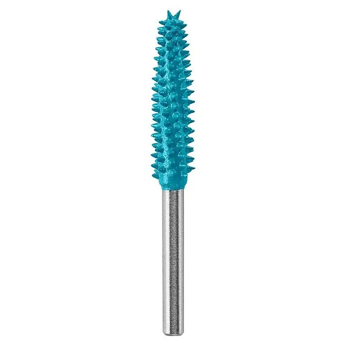 Dremel Raspelfräser MAX Power Carving 9952 - Kegelförmig - Detailaufnahme eines blauen Fräsers mit einer zylindrischen Form, der für präzise Materialbearbeitung entwickelt wurde.