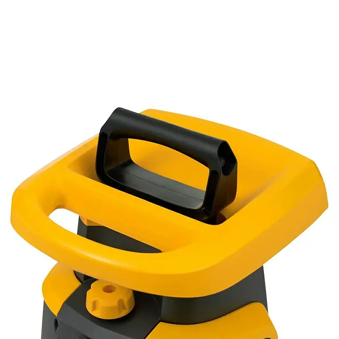 Stiga Elektro-Häcksler Bio Master 2200 - Max. Aststärke: 4 cm, 2.200 W - Detailansicht eines gelb-schwarzen Gartenhäckslers mit einem markanten schwarzen Tragegriff. Ideal für Gartenabfälle.