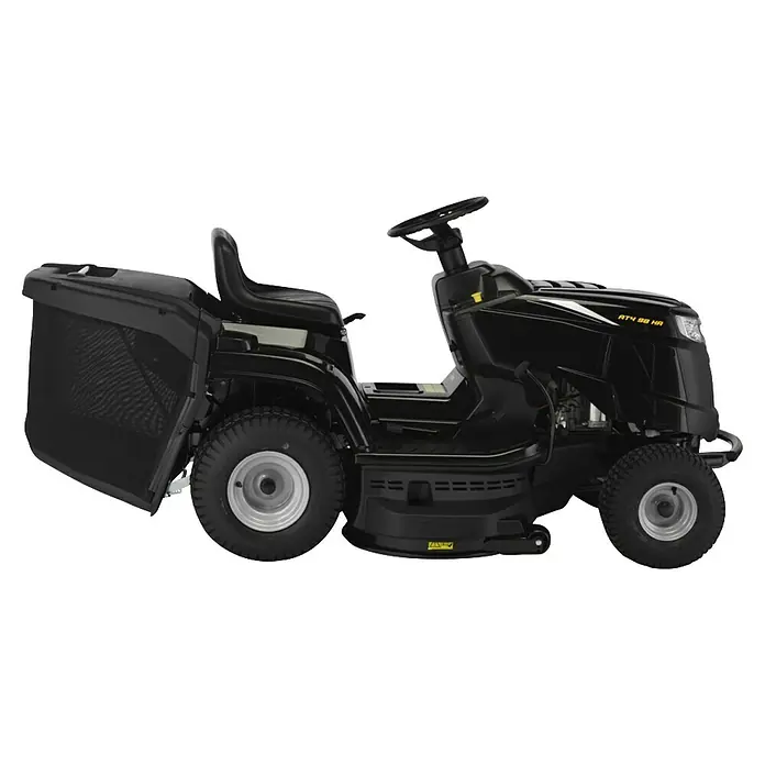 Alpina Rasentraktor AT4 98 HA - 7,2 kW, 432 cm³, Schnittbreite: 98 cm, Max. Flächenempfehlung: 4.000 m² - Schwarzer Rasentraktor RT4 98 HR. Der Traktor ist mit einem Grasfangkorb ausgestattet, der das Mähen erleichtert.