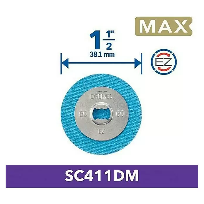 Dremel Schleifscheiben MAX EZ Speedclic SC411DM - Durchmesser: 38 mm, Körnung: 60 mm, 3 Stk. - Blauer Dremel EZ SpeedClic 60-Körnung Schleifscheibe, 38,1 mm Durchmesser.