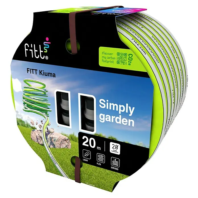 Fitt Gartenschlauch - Länge: 20 m, Schlauchdurchmesser: 13 mm - Verpackung der FITT Kiuma Gartenschlauchrolle, 20 Meter lang, leicht, flexibel und stark, mit 20 Jahren Garantie für eine einfache Gartenarbeit.