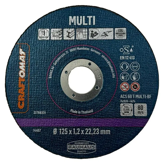 Craftomat Trennscheibe ACS60T Multi-BF - Durchmesser Scheibe: 125 mm, Stärke Scheibe: 1,2 mm, 10 Stk. - Abbildung einer Craftomat Multi Trennscheibe, Durchmesser 125 mm, für diverse Materialien, ideal für Heimwerker und Profis.