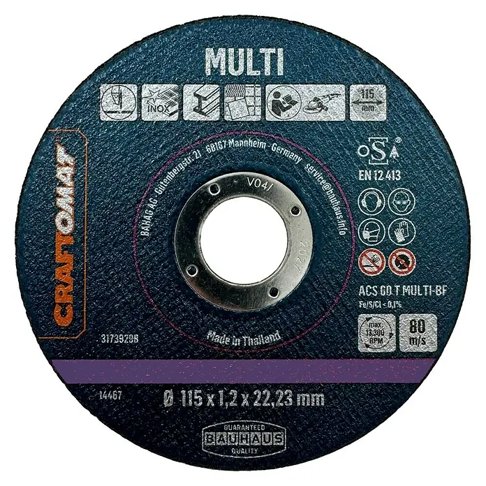 Craftomat Trennscheibe ACS60T Multi-BF - Durchmesser Scheibe: 115 mm, Stärke Scheibe: 1,2 mm, 10 Stk. - Abbildung einer CRAFTOMAT MULTI Trennscheibe.