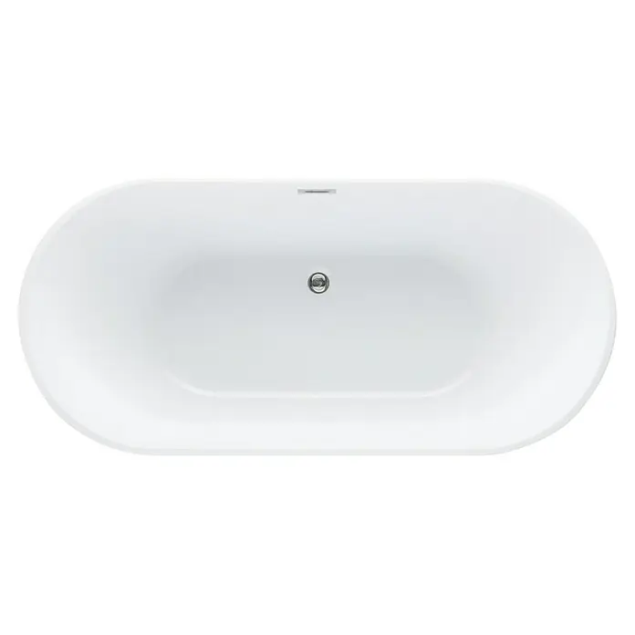 Camargue Bañera independiente Evia - L x An: 70 x 170 cm, Acrílico, Blanco - Vista superior de una bañera exenta con desagüe central y rebosadero, que ofrece una experiencia de baño elegante y confortable.