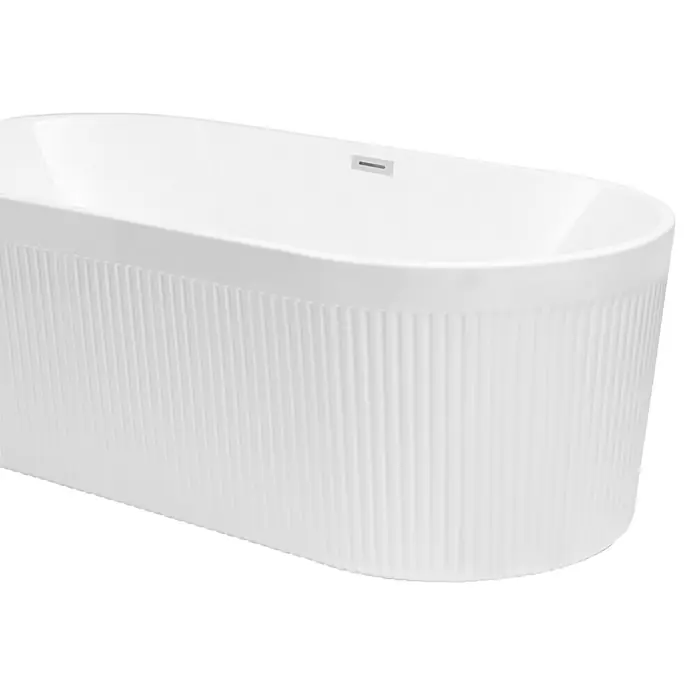 Camargue Bañera independiente Evia - L x An: 70 x 170 cm, Acrílico, Blanco - Primer plano de una bañera independiente con exterior acanalado, que promete una lujosa experiencia de baño.\n