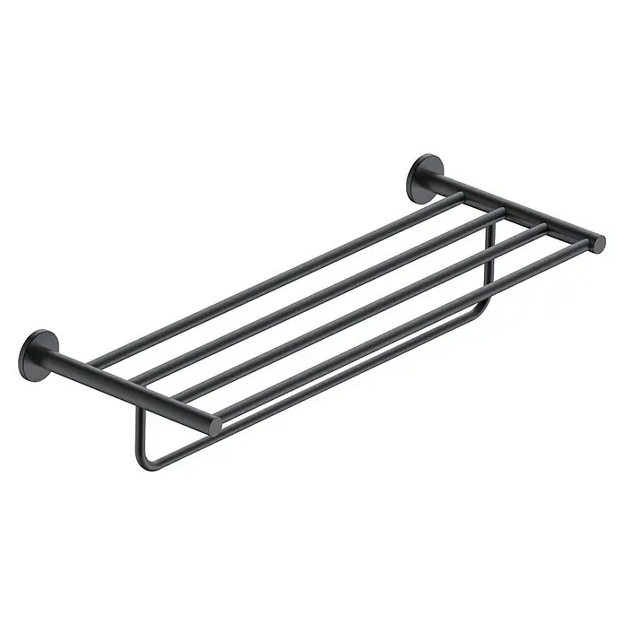 Camargue Carlit Toallero con estante - Ancho: 60 cm, Negro - Un elegante toallero negro mate con estante para el baño. Diseño práctico para mayor orden y comodidad en tu espacio.